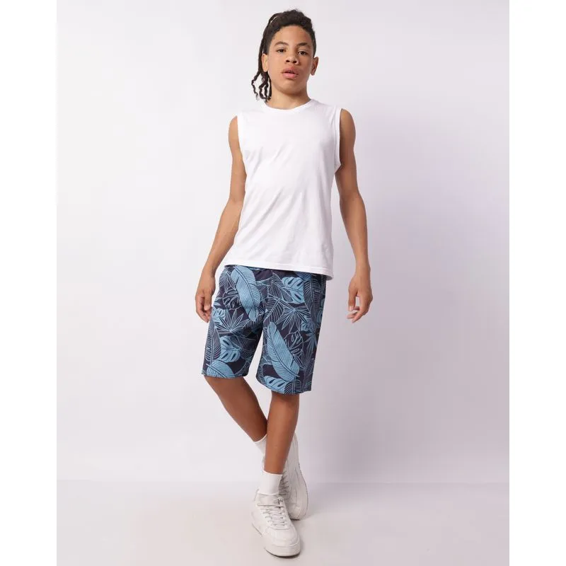Bermuda Juvenil Reta Estampada Azul 16