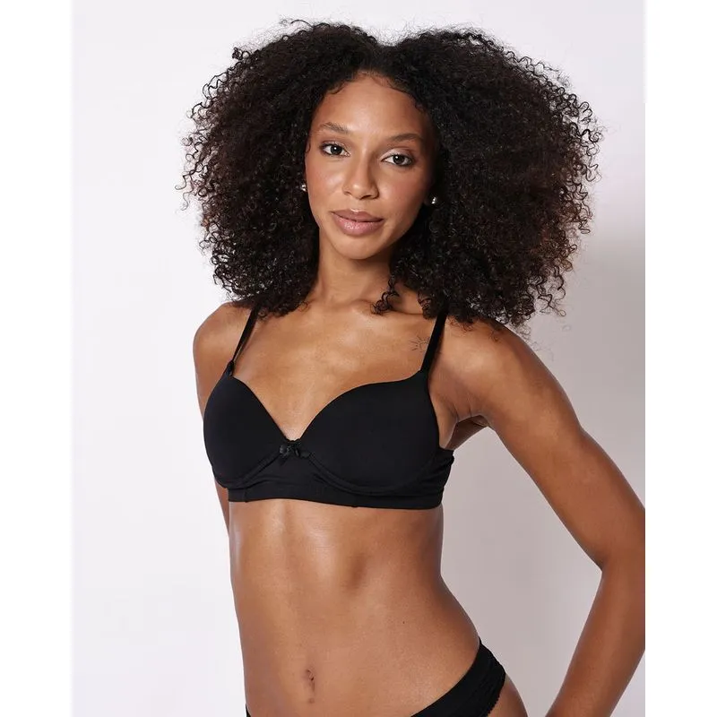 Sutiã Feminino Bojo Base Liso com Lacinho Preto 46