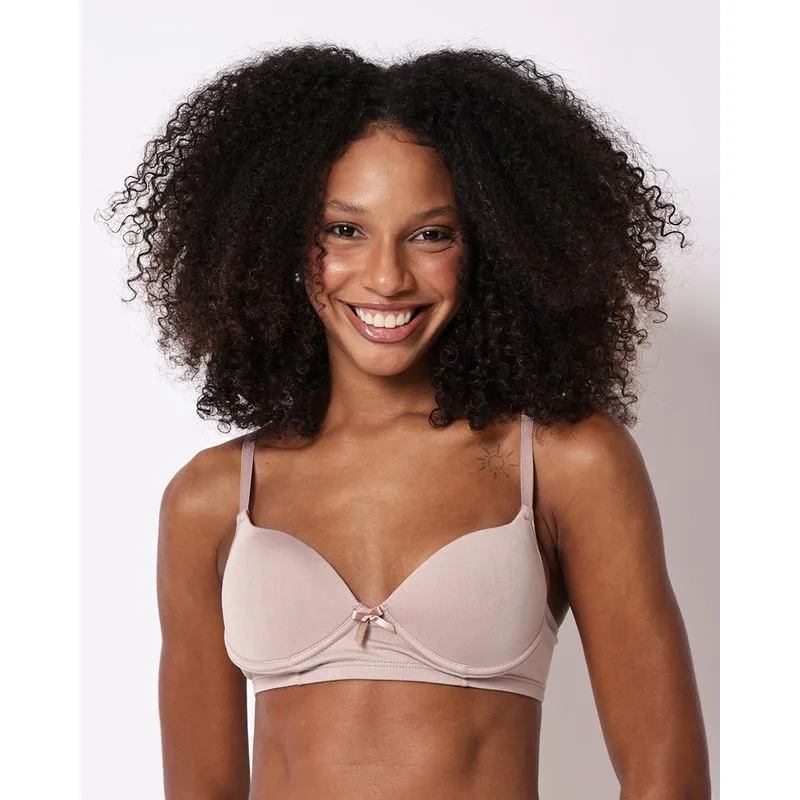 Sutiã Feminino Bojo Base Liso com Lacinho Bege 46
