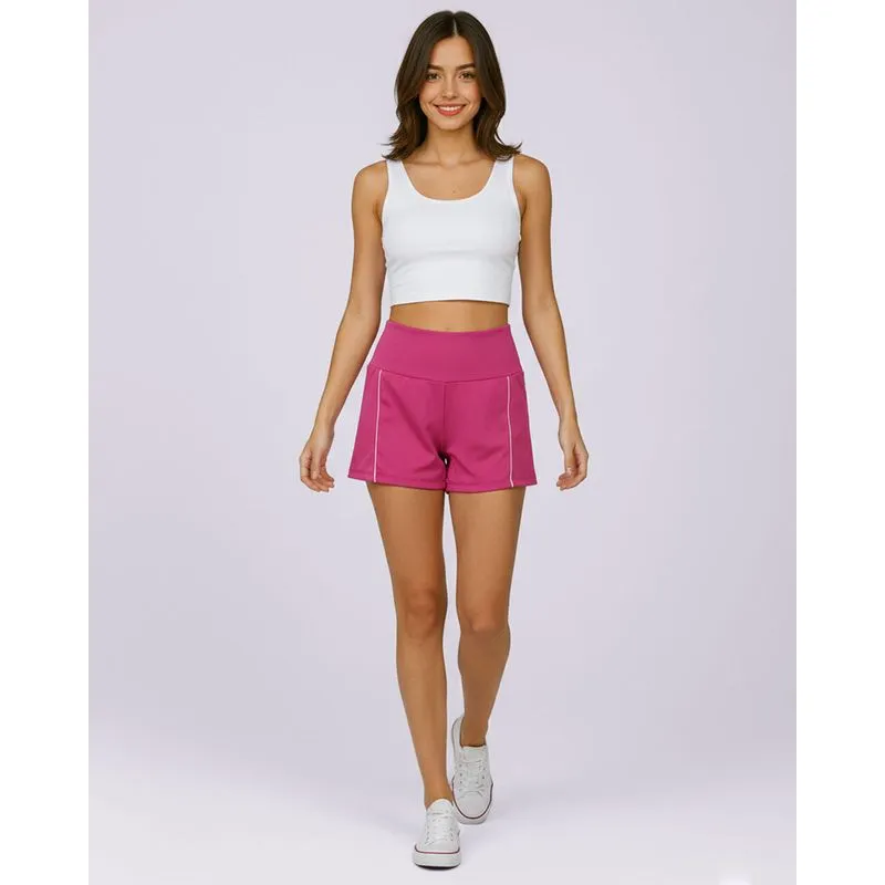 Short Feminino Fitness Suplex Cós Largo com Viés Rosa GG
