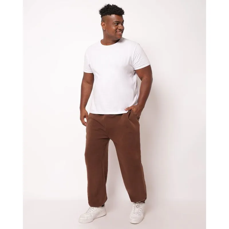 Calça Moletom Plus Size Masculina Jogger com Bolsos Marrom G3