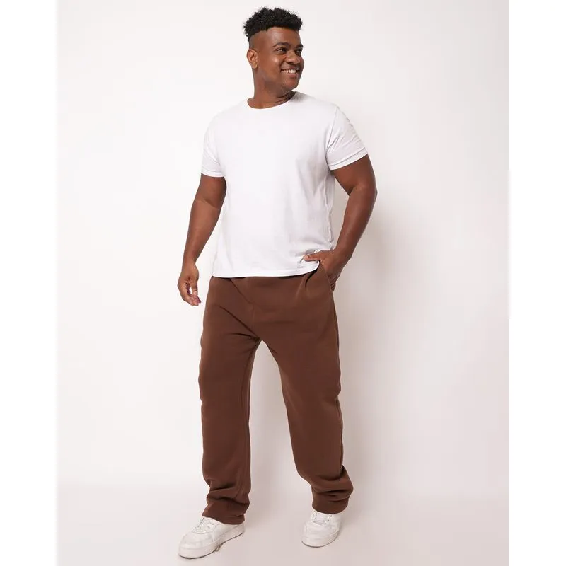 Calça Moletom Plus Size Masculina com Bolsos Marrom G2
