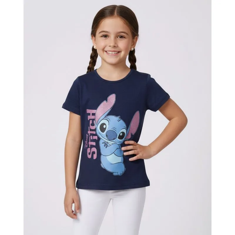 Camiseta Infantil Algodão Disney Stitch Marinho 10
