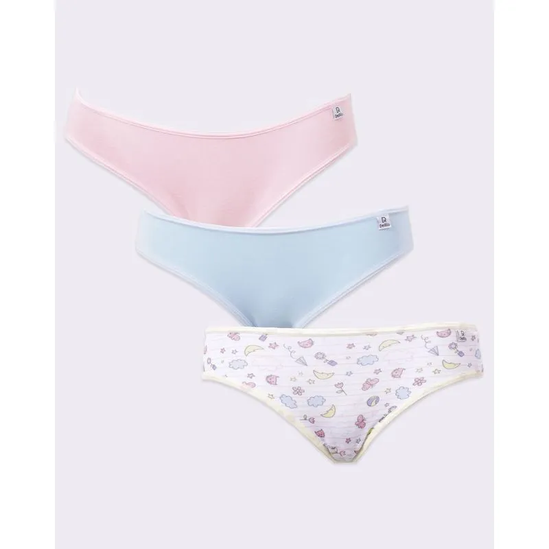 Kit 3 Calcinhas Juvenil Biquini DelRio Rosa Azul Amarela P