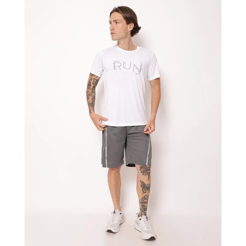 Bermuda Esportiva Masculina Dry Fit Faixas Refletivas Bolso Cinza GG
