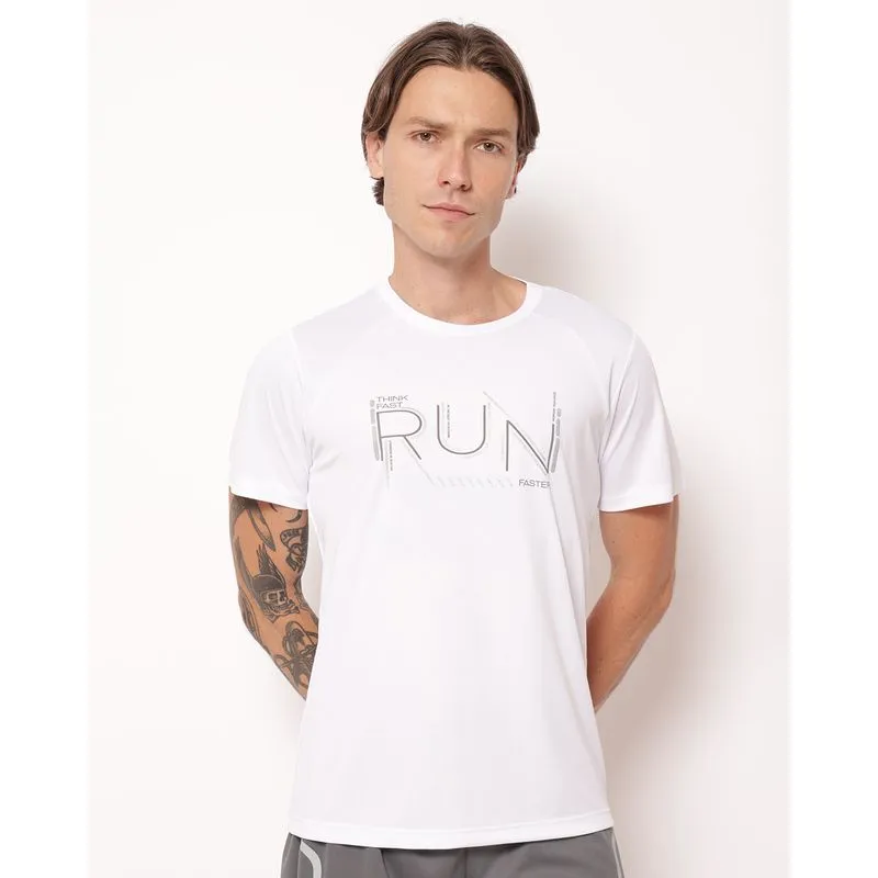 Camiseta Masculina Dry Fit Estampa e Recorte Telado Branca GG