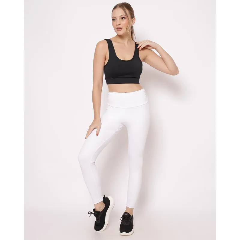 Calça Legging Fitness Feminina Fitter Cós Largo Franzido Branca GG