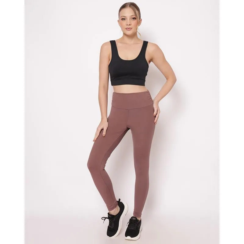 Calça Legging Fitness Feminina Fitter Cós Largo Franzido Marrom G