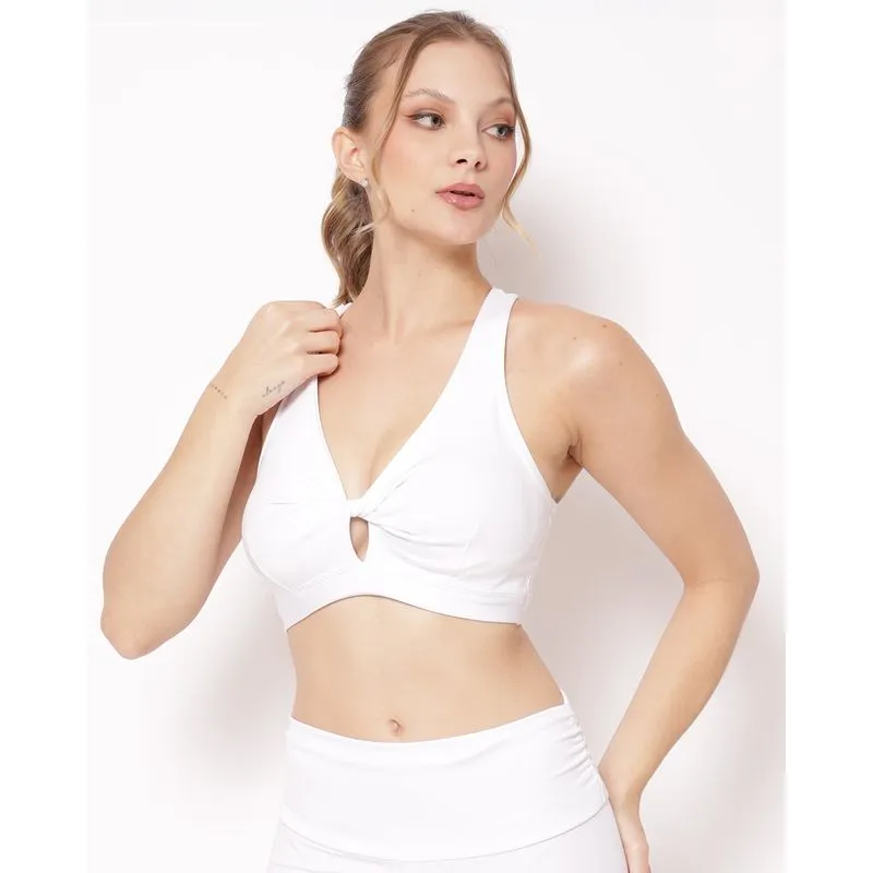 Top Fitness Feminino Fitter Bojo Torção Frontal Branco M