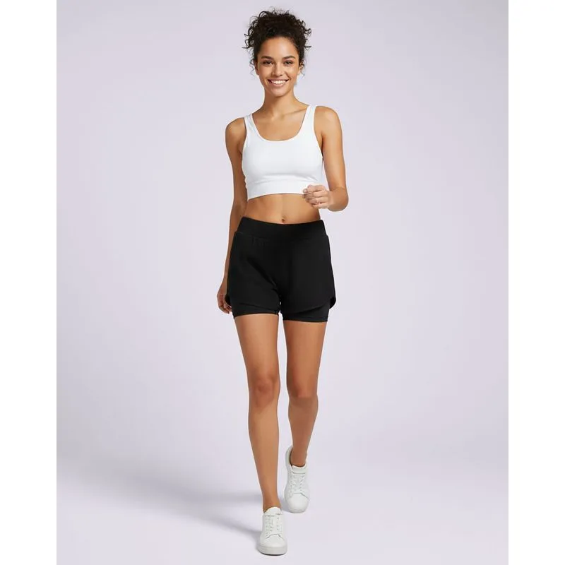 Short Fitness Feminino Fitter Dry Fit Furadinho Sobreposição Interno Preto P