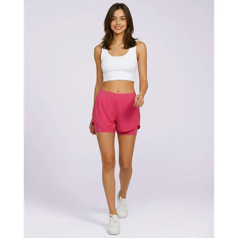 Short Fitness Feminino Fitter Dry Fit Furadinho Sobreposição Interno Rosa GG