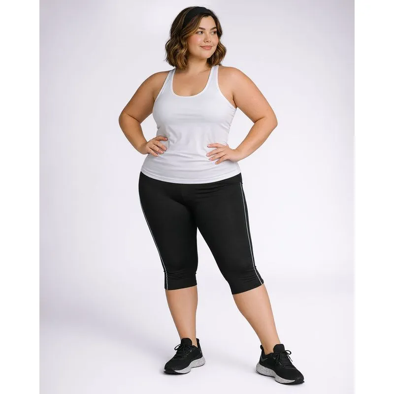 Calça Legging Plus Size Feminina Fitter Fitness Capri Friso Preta G4