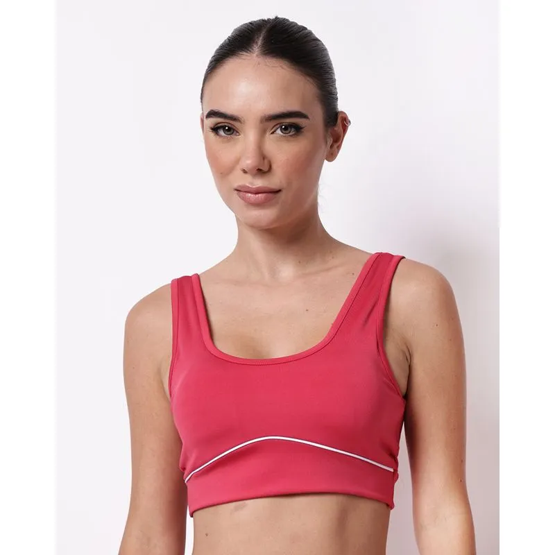 Top Fitness Feminino Fitter com Bojo Removível com Friso Rosa P