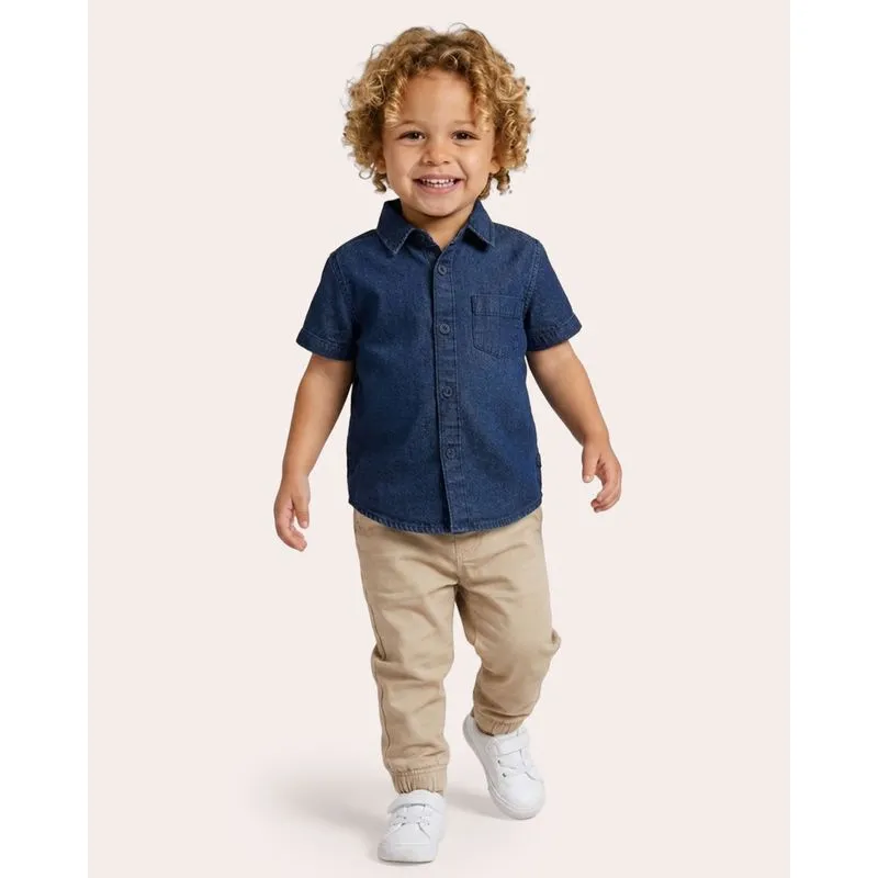 Camisa Jeans Bebê Manga Curta com Bolso Azul 4