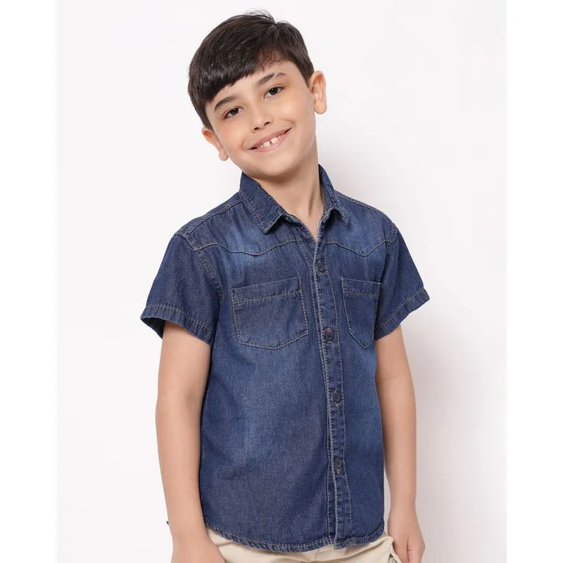 Camisa Infantil Jeans Manga Curta Azul 10