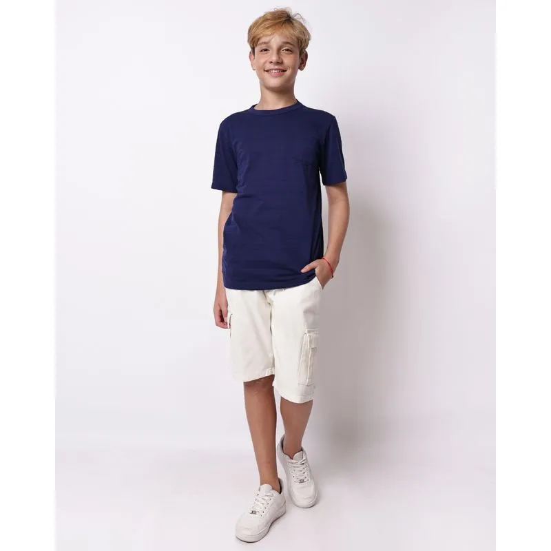 Bermuda Sarja Juvenil com Bolsos Cargo Cordão Ajustador Off White 16