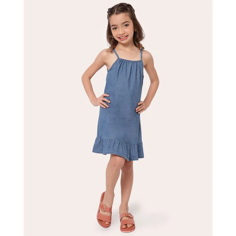 Vestido Jeans Infantil Curto com Babado Azul 8