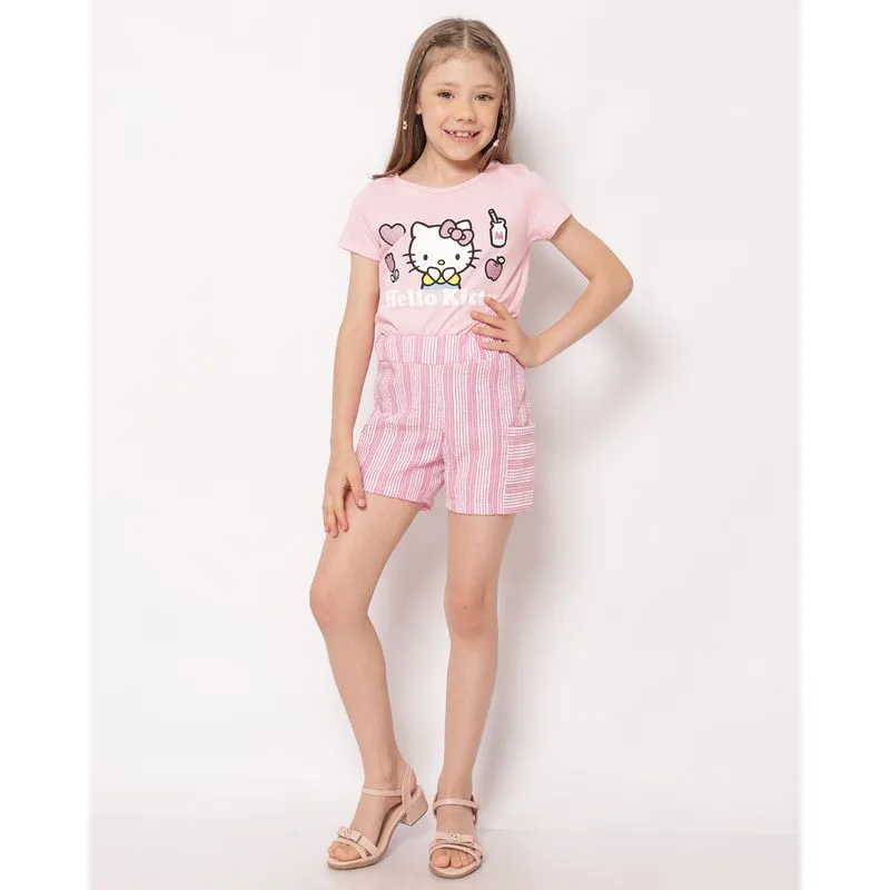 Short Infantil Texturizado Listrado Rosa 4