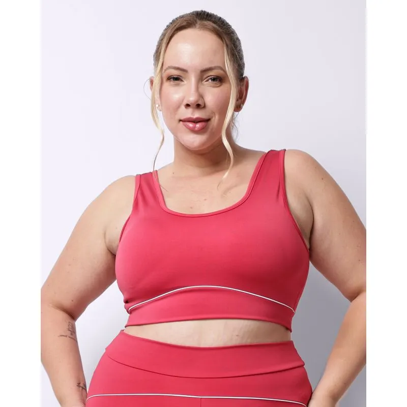 Top Fitness Plus Size Feminino Fitter com Bojo Viés Rosa G2