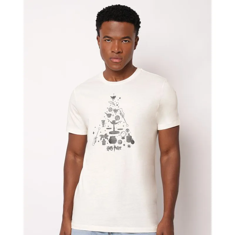 Camiseta Masculina Algodão Harry Potter com Estampa Off White P