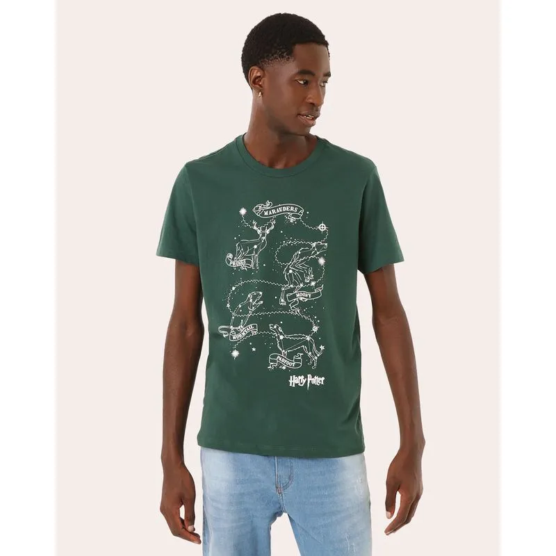 Camiseta Masculina Harry Potter Manga Curta Verde P