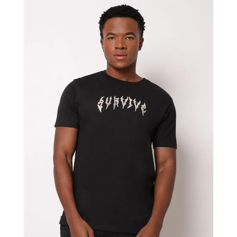 Camiseta Masculina Texturizada com Estampa Preta P