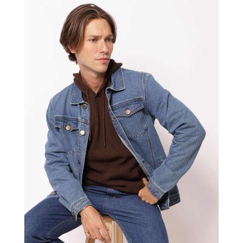 Jaqueta Jeans Masculina Tradicional Estonada Azul G4