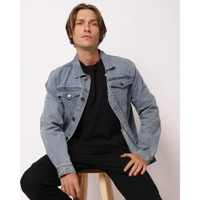 Jaqueta Jeans Masculina Tradicional Azul Claro XGG