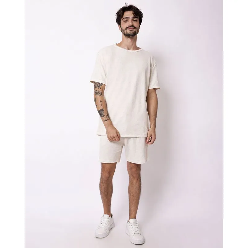 Bermuda Masculina com Bolsos Linho Texturizado Off White GG