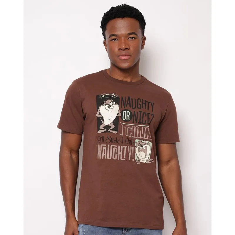 Camiseta Masculina Algodão Looney Tunes Taz Marrom GG