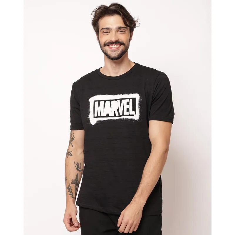 Camiseta Masculina Manga Curta Estampa Marvel Preta PP