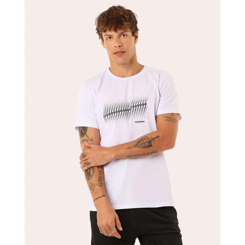 Camiseta Esportiva Masculina Algodão Running Branca PP