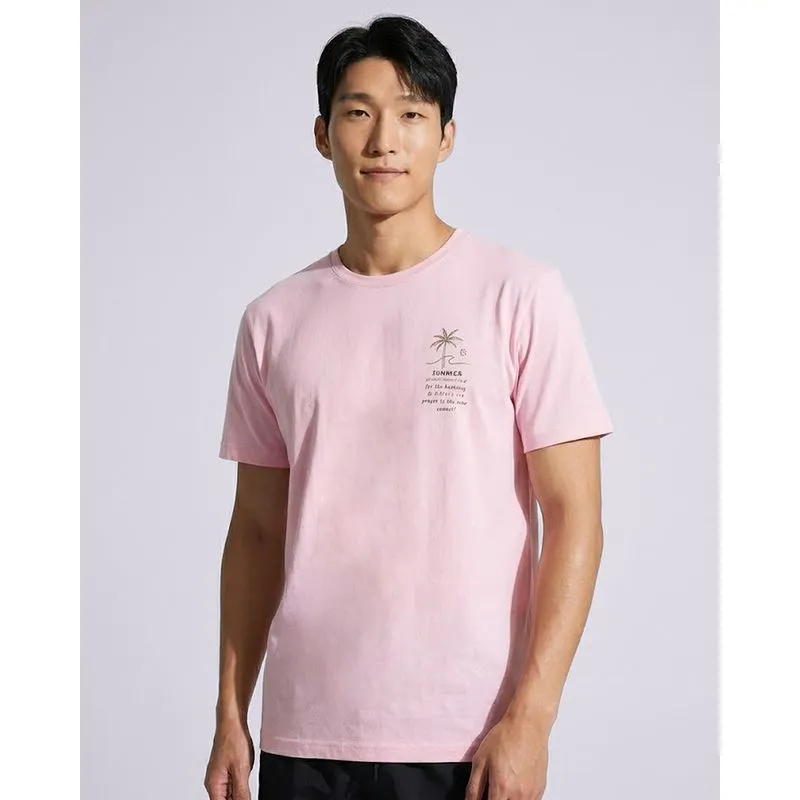 Camiseta Masculina Algodão Estampa Tropical Rosa PP