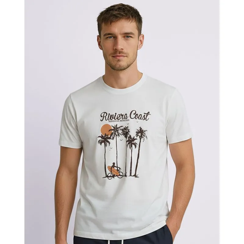 Camiseta Masculina Algodão Estampa Tropical Off White G