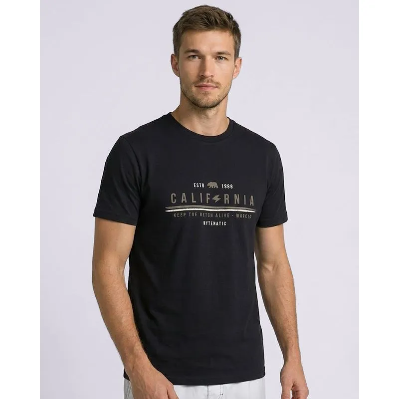 Camiseta Masculina Algodão Estampa Tropical Manga Curta Preta P