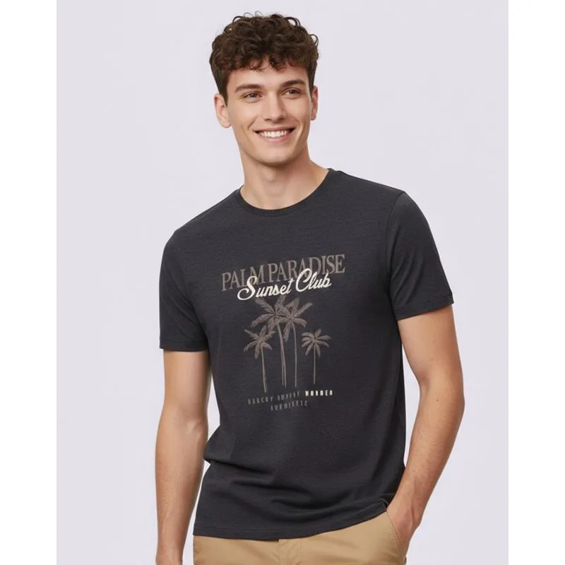 Camiseta Masculina Estampa Frontal Tropical Cinza G