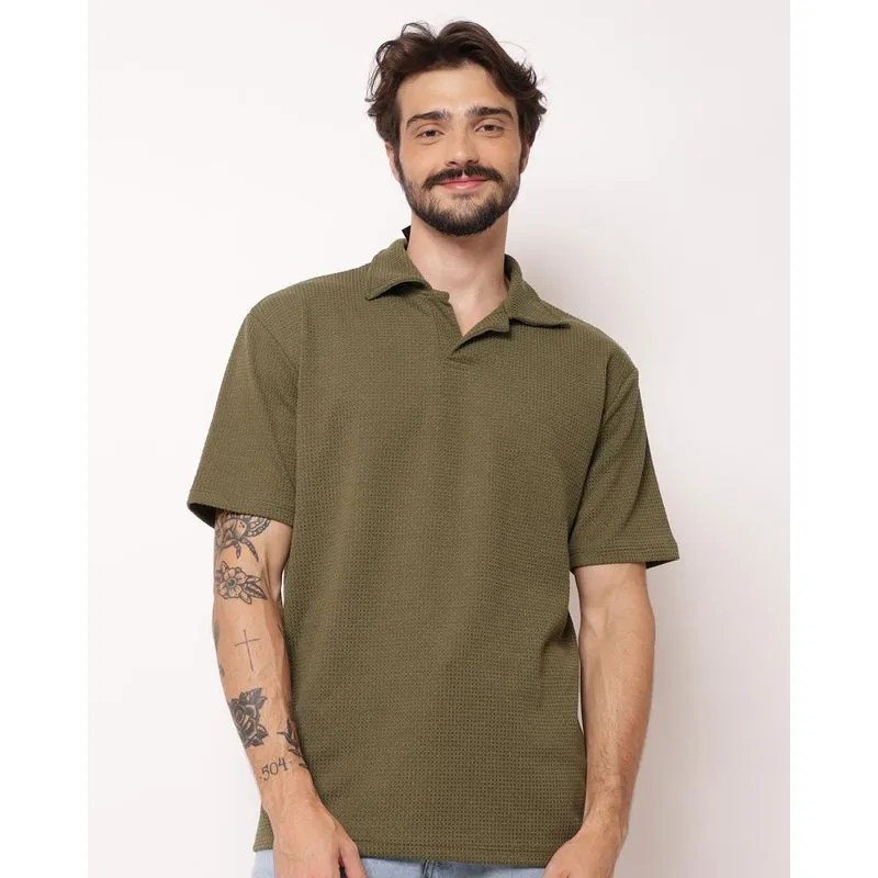Camisa Polo Masculina Texturizada Manga Curta Verde G