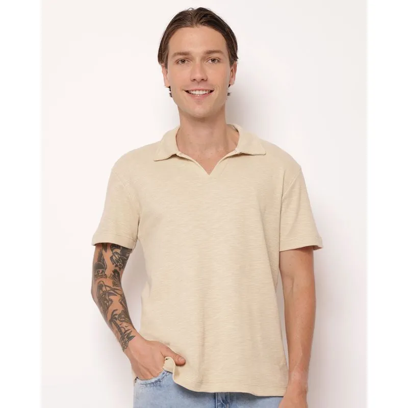 Camisa Polo Masculina Algodão Texturizado Bege GG
