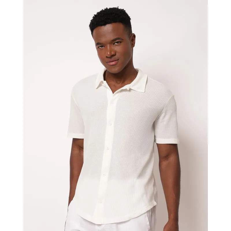 Camisa Masculina Texturizada Manga Curta Off White M