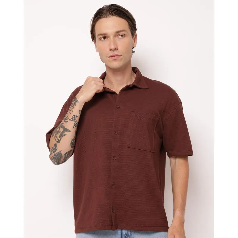 Camisa Masculina Algodão Texturizado Marrom G