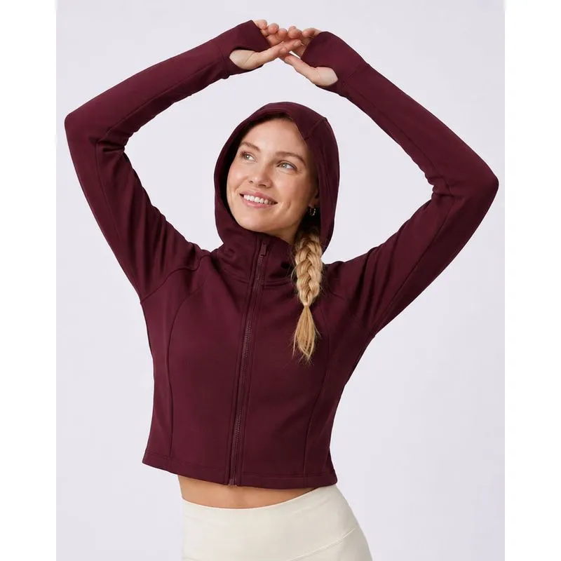 Jaqueta Helanca Feminino Fitness Fitter com Capuz Vinho P
