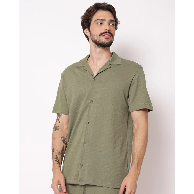 Camisa Masculina Texturizada Manga Curta Verde M