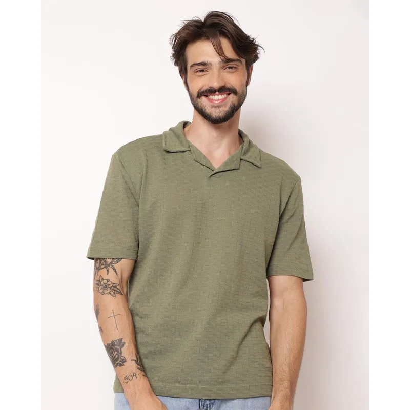 Camisa Polo Masculina Jacquard Manga Curta Verde P
