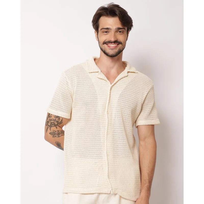 Camisa Masculina Tricô Vazado Manga Curta Off White G