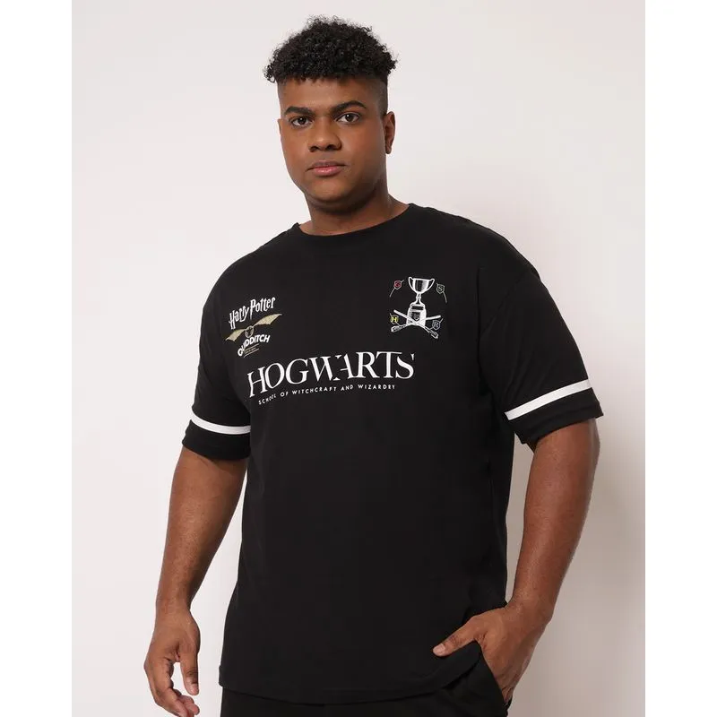 Camiseta Plus Size Masculina Harry Potter Hogwarts Preta G1