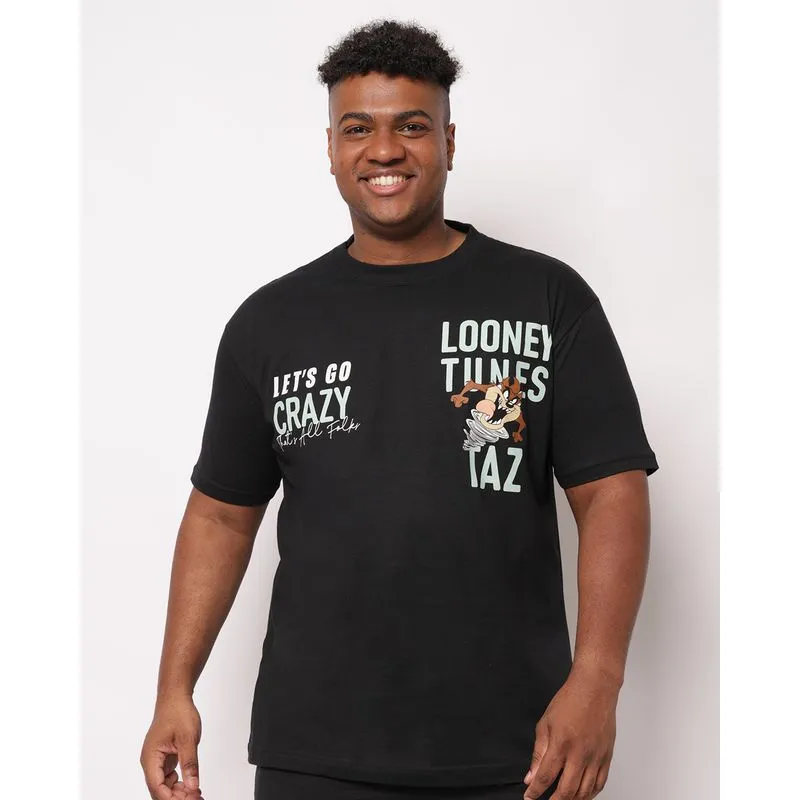 Camiseta Plus Size Masculina Algodão Looney Tunes Taz Preta G3