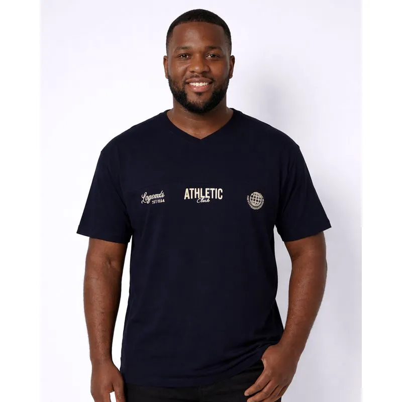 Camiseta Plus Size Masculina Algodão Manga Curta Estampa Frontal Marinho G2