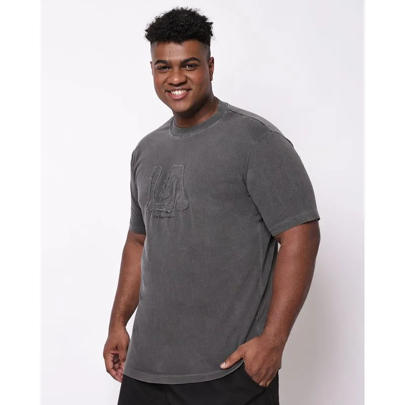 Camiseta Plus Size Masculina Algodão Estampa Alto Relevo Cinza G1