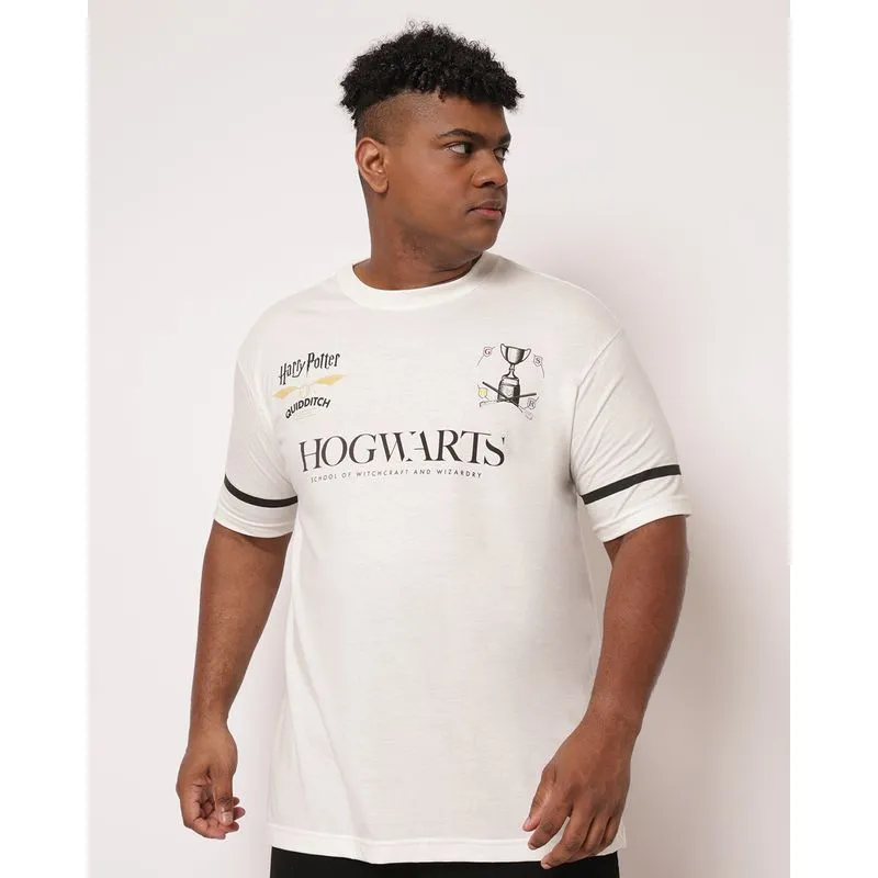 Camiseta Plus Size Masculina Harry Potter Hogwarts Off White G2