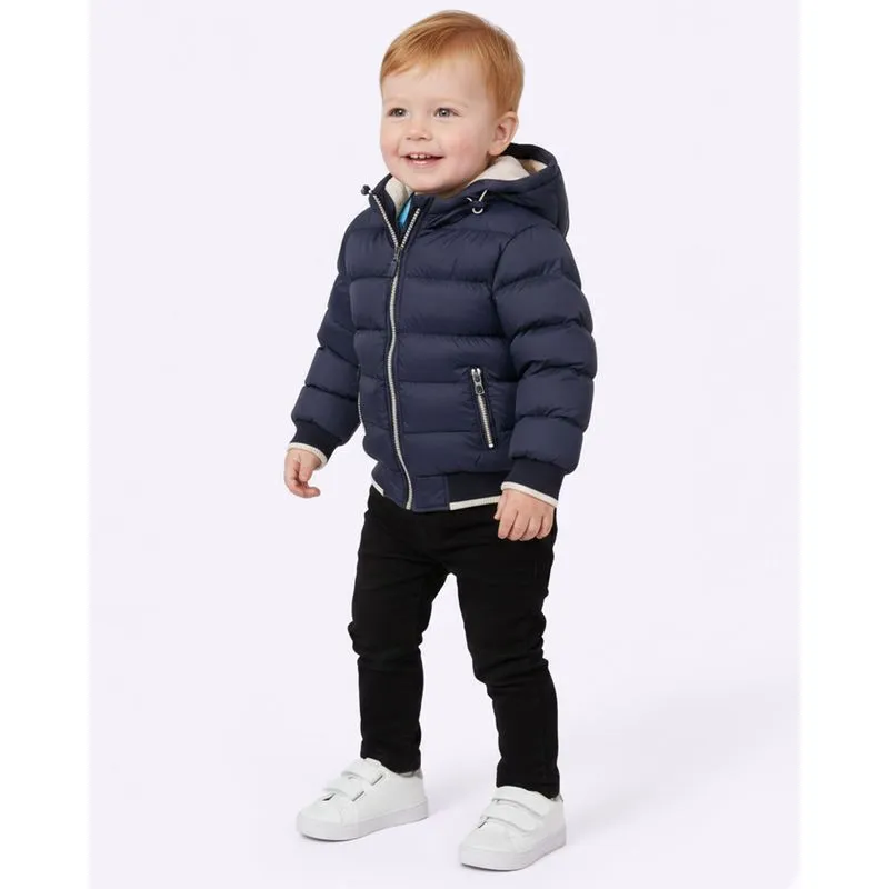 Jaqueta Bebê Puffer com Capuz e Bolsos Marinho 1